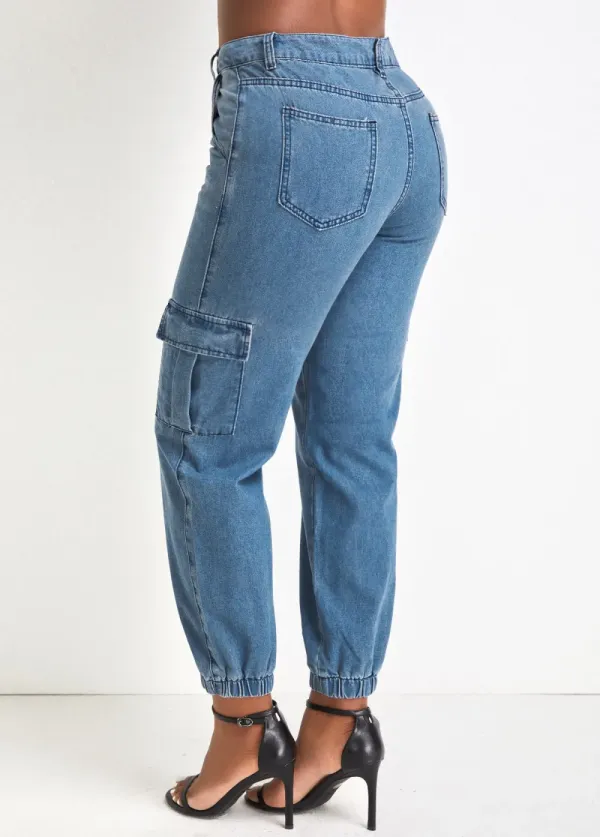 Denim Blue Pocket Jogger Zipper Fly Pants