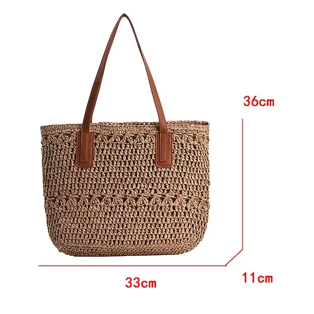 Women's Top Handle Bag Straw Bag Shoulder Bag Straw Outdoor Daily Zipper Solid Color Khaki Beige