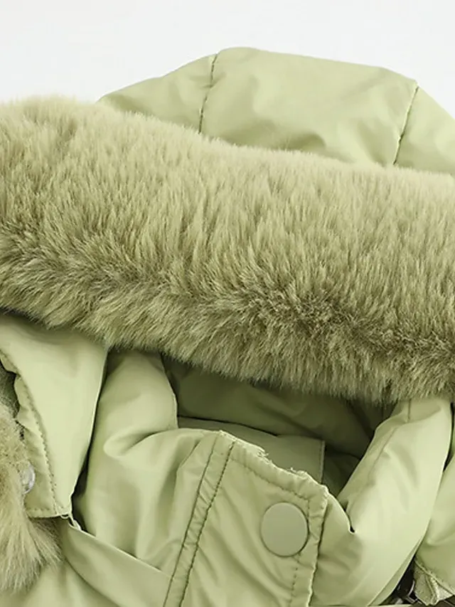 Women's Parka Puffer Jacket Winter Coat Zip up Hooded Coat with Fur Collar Drawstring Thermal Warm Heated Coat Removable Hood Fall Outerwear with Pockets Warm Classic Long Sleeve Light Blue Pink Black