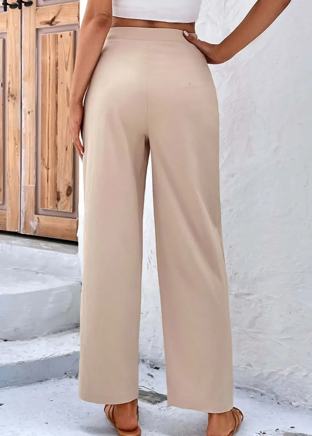 Light Coffee Bowknot Drawastring High Waisted Pants