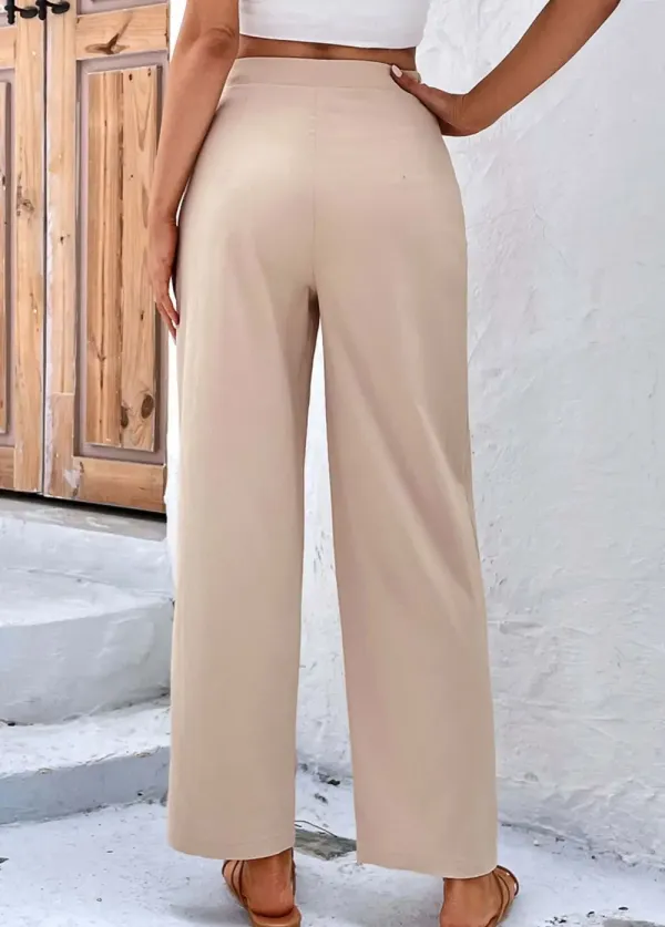 Light Coffee Bowknot Drawastring High Waisted Pants