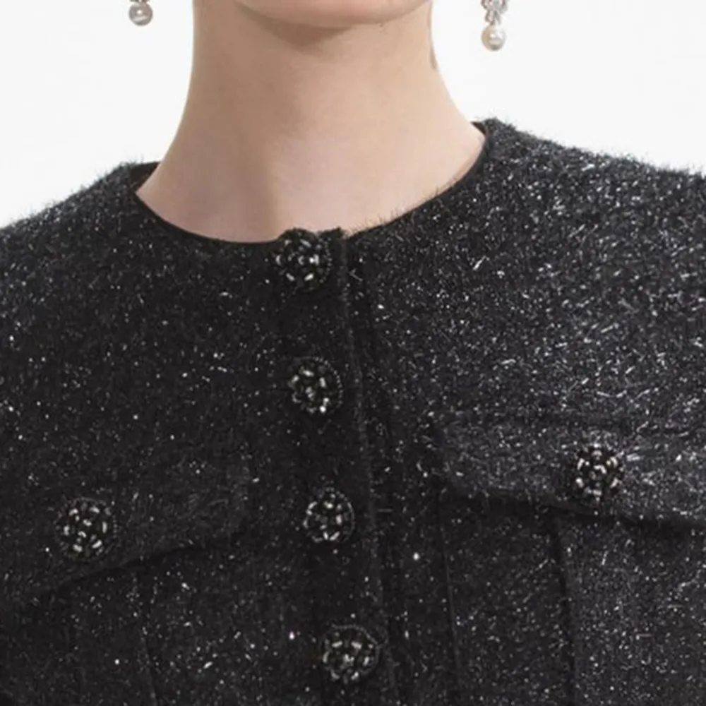 Black Tinsel Boucle Top