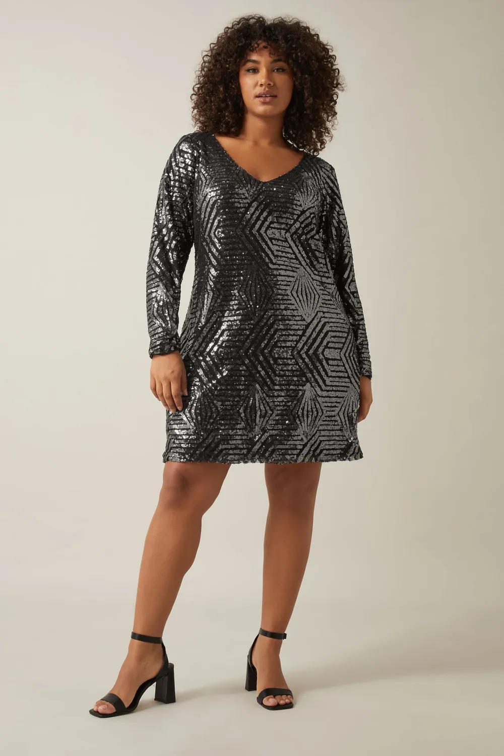 Evans Black & Silver Sequin Geometric Mini Dress
