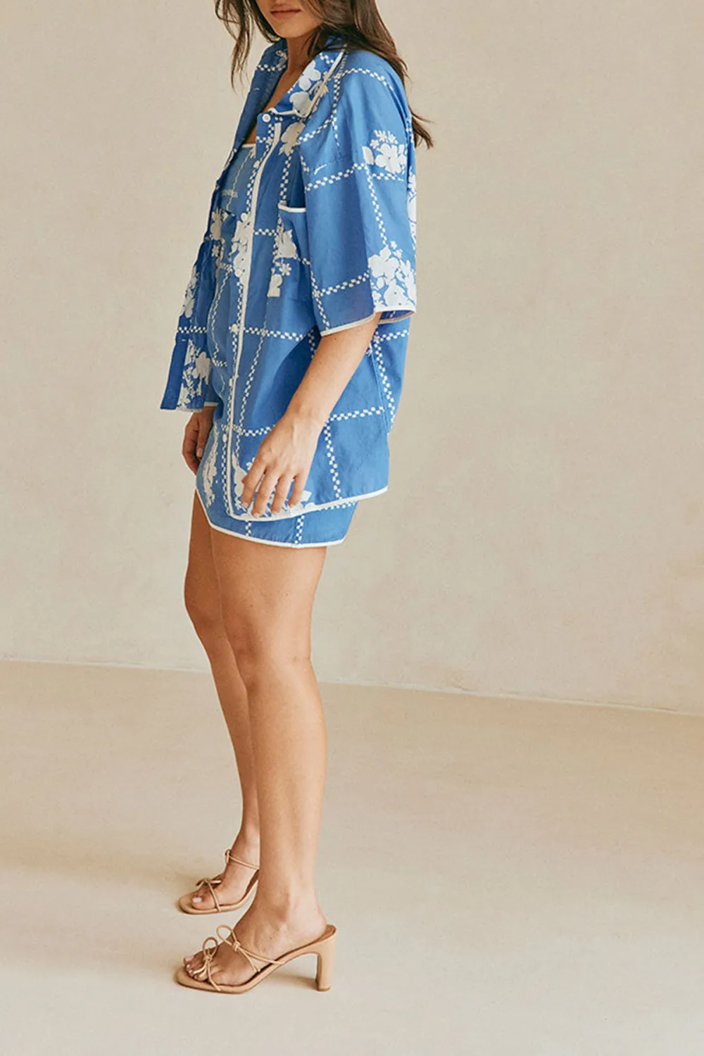 Short Sleeve Floral Print Oversized Shirt