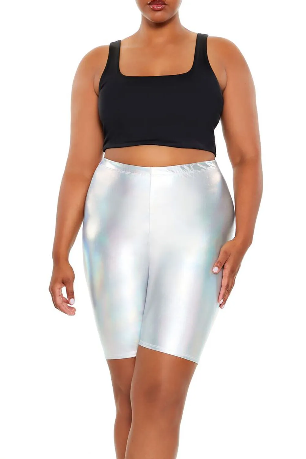 Plus Size Metallic Biker Shorts