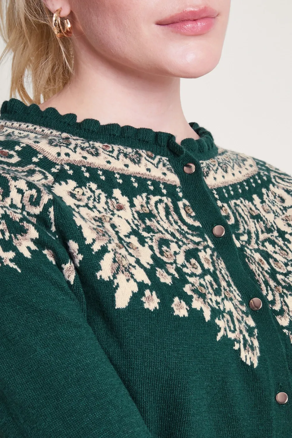 Dark Green Floral Knit Cardigan