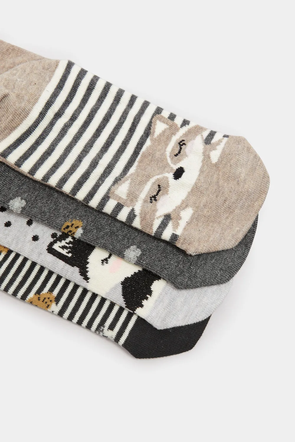 4 PACK Grey & Black Animal Print Footbed Ankle Socks