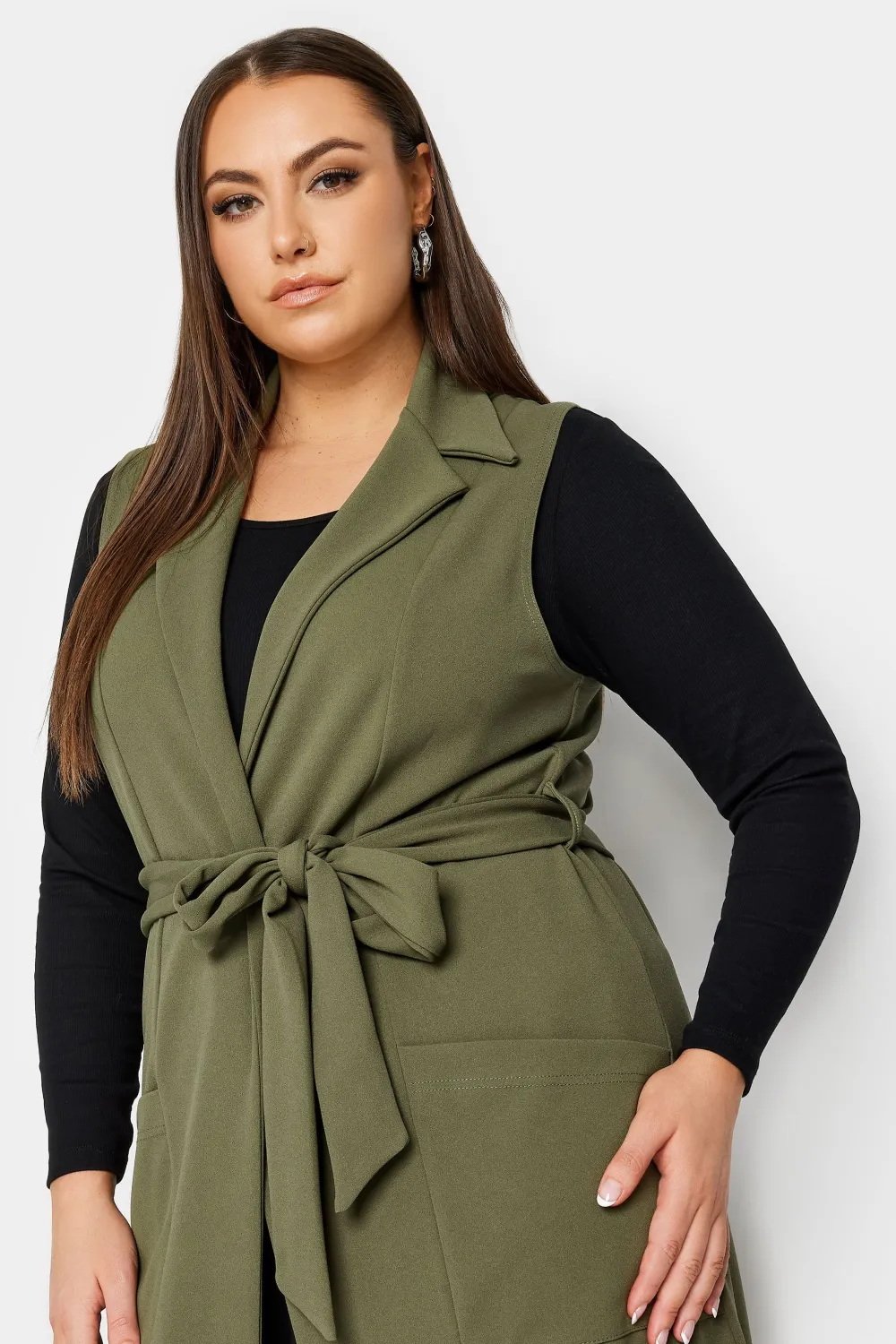 YOURS Curve Khaki Green Longline Waistcoat