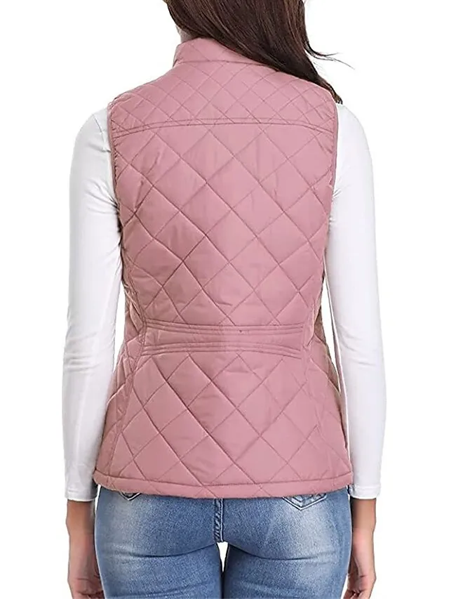 Women's Quilted Vest Crop Sleeveless Winter Coat Lightweight Puffer Gilet Warm Windproof Outerwear with Pockets Zip up Fall Street Casual Jacket Light Blue claret Sea Blue