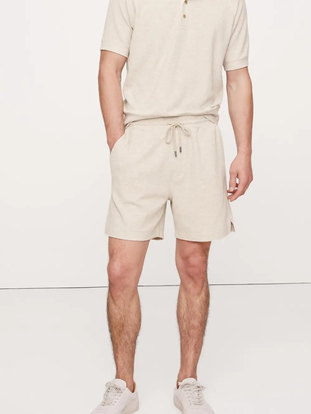 Men's Heather Oatmeal Cotton Knitted Elastic Shorts