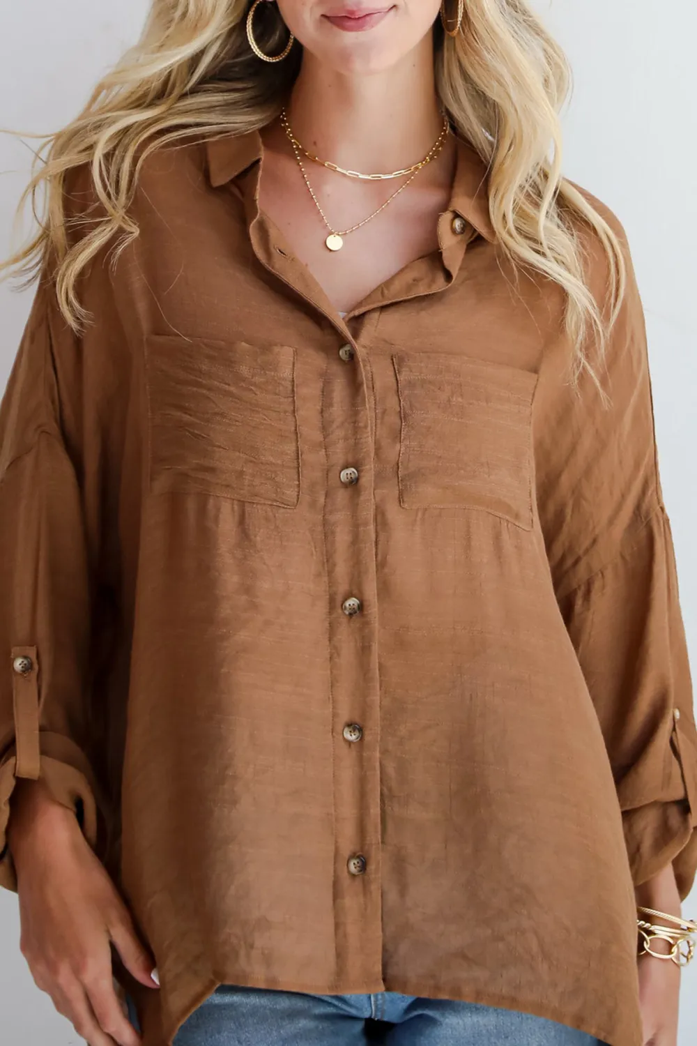 Compelling Composure Oversized Button-Up Blouse