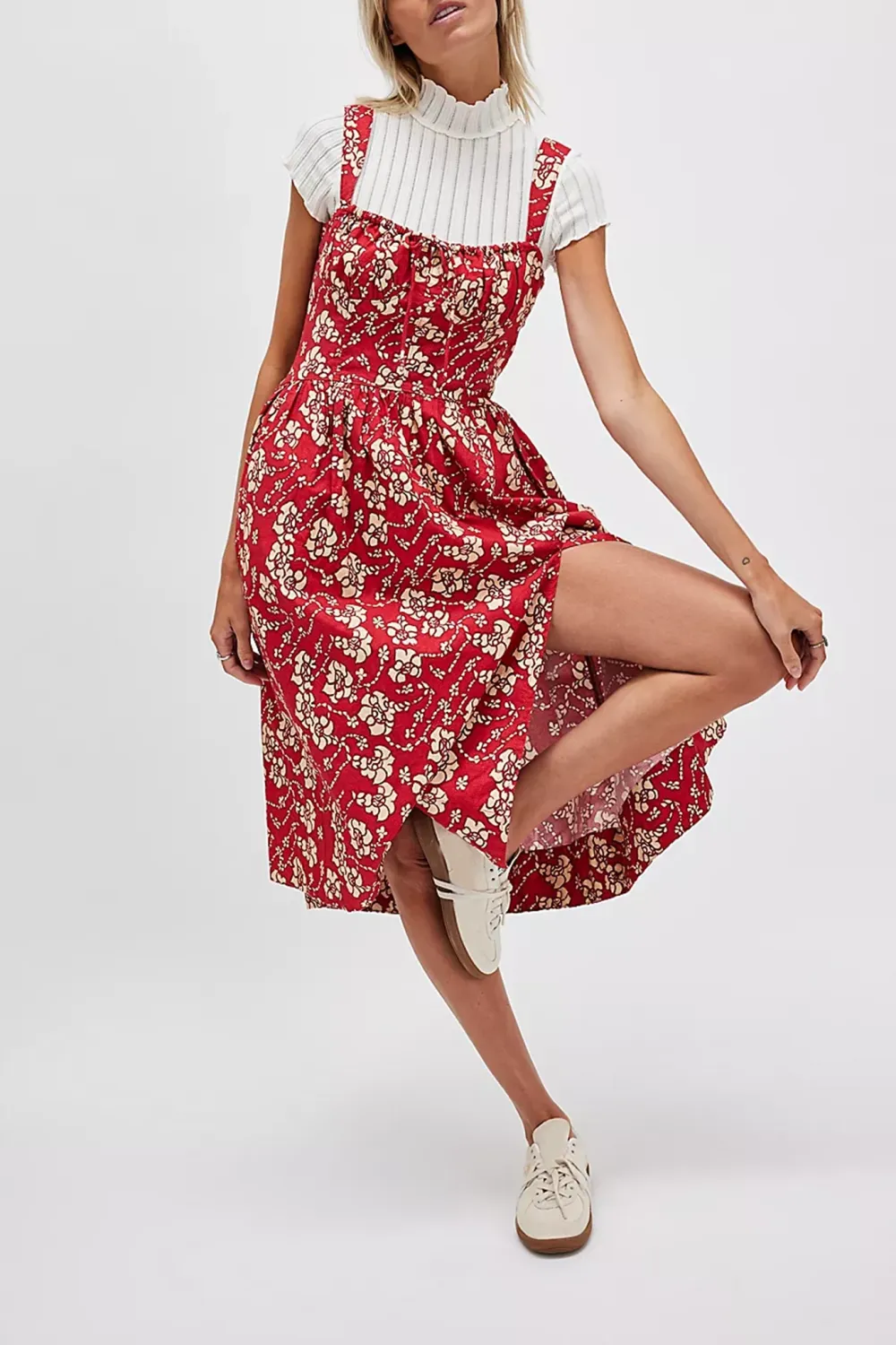 Square Neck Plaid Smocked Midi Dress