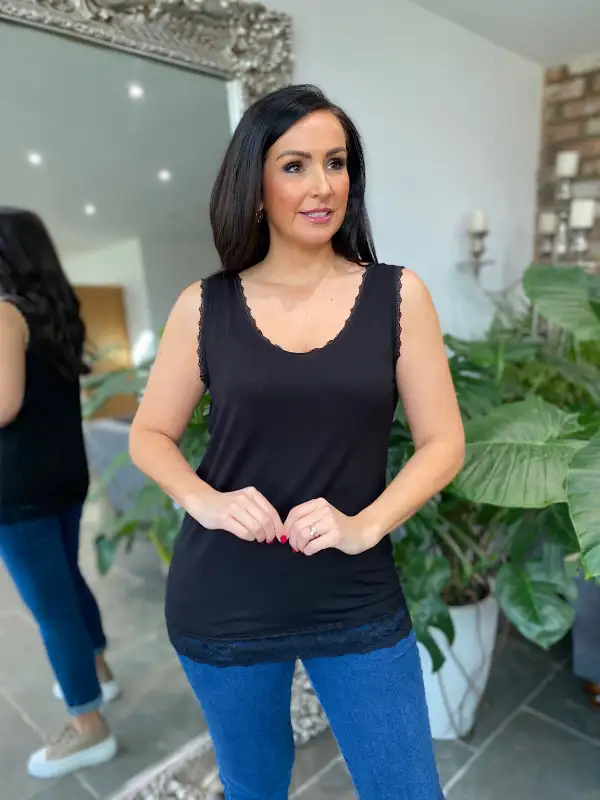 Black Lace Trim Vest Top Ruth