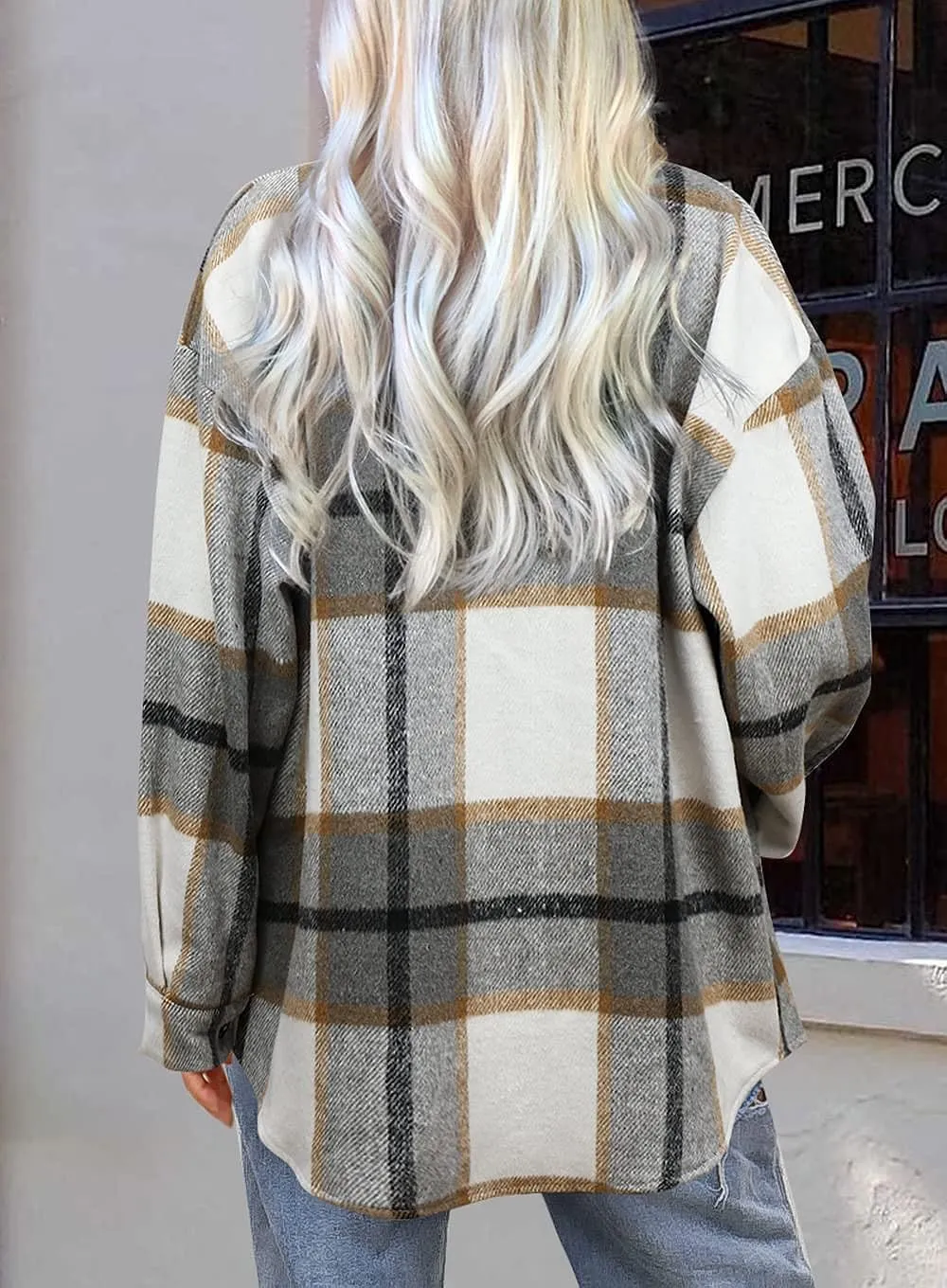 Women's Flannel Plaid Shacket Long Sleeve Button Down Chest Pocketed Shirts Jacket Coats