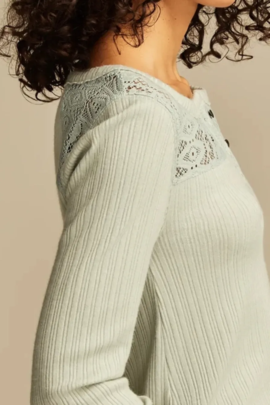 Aqua Gray Cloud Lace Mix Henley