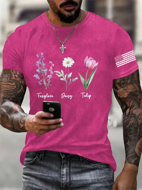 Men'S FDT Flowers Printed Cotton Washed T-Shirt