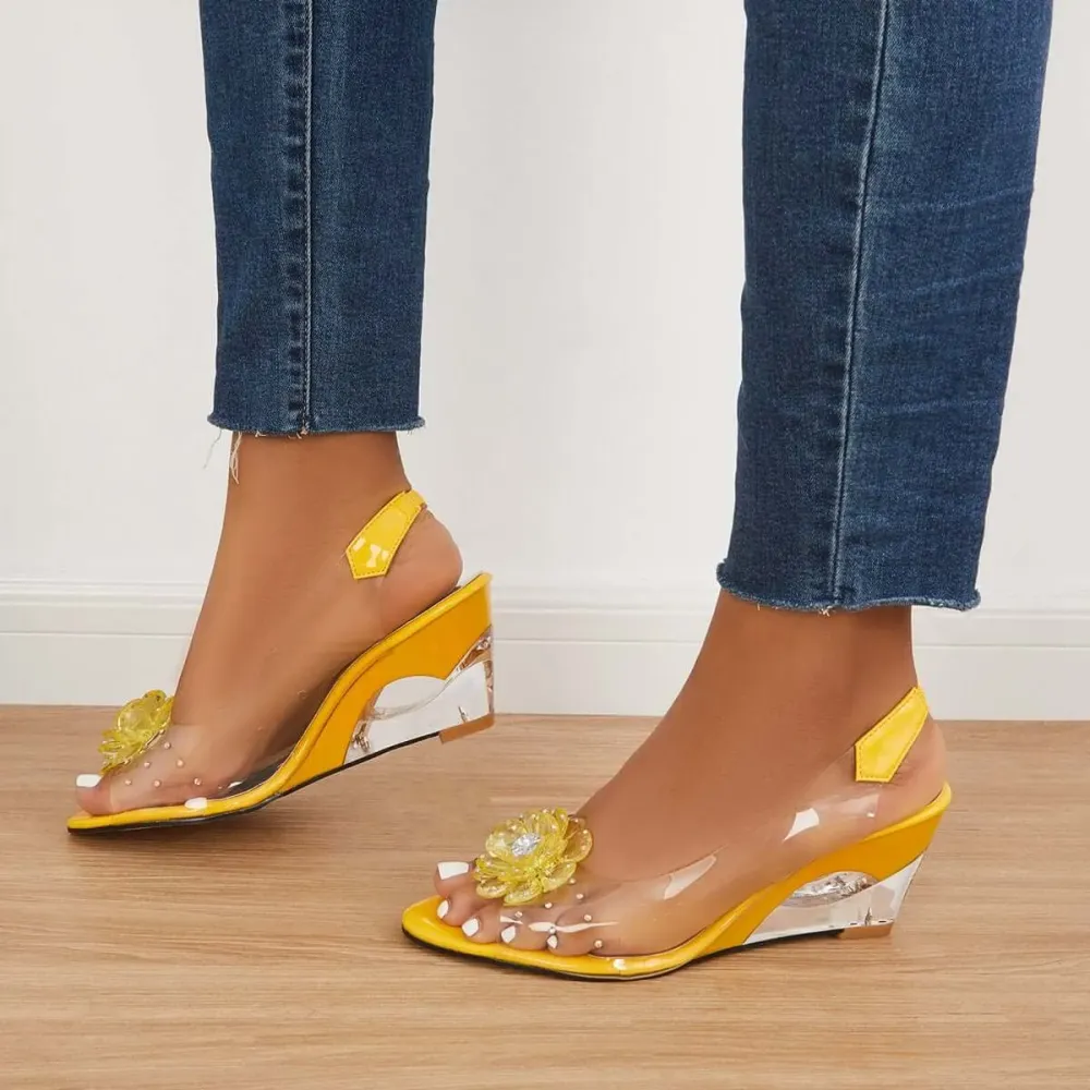 Clear Slingback Flower Rhinestone Sandals