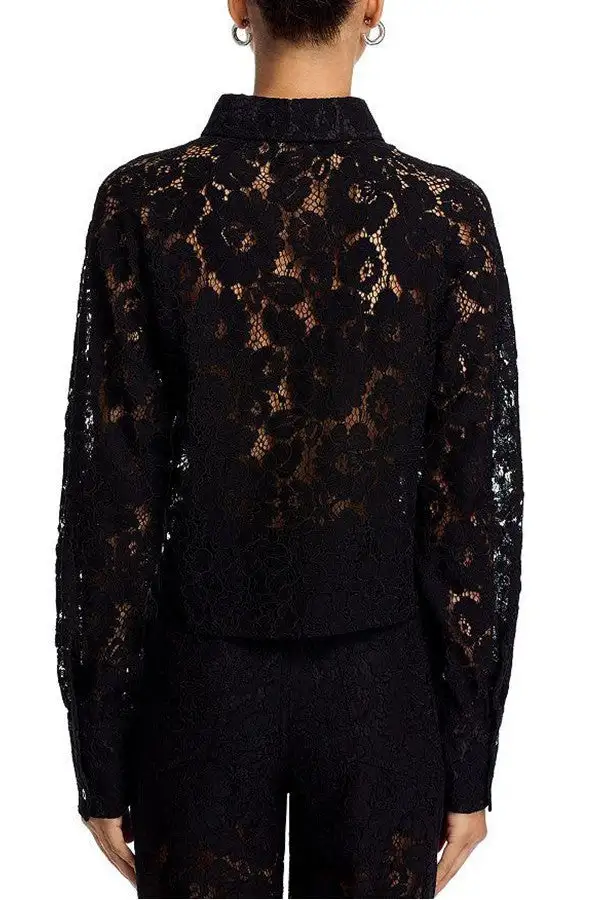 Black Floral Lace Button Down Shirt
