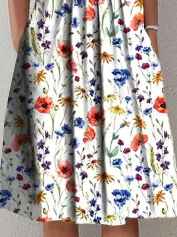 Women's Casual Dress Floral Dress Midi Dress White Short Sleeve Floral Ruched Spring Summer Crew Neck Basic Daily Vacation Weekend 2023 S M L XL XXL 3XL