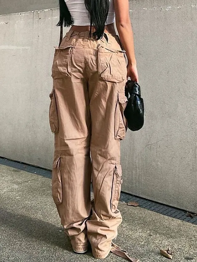 Women's Cargo Pants Pants Trousers Baggy Full Length Cotton Blend Baggy Micro-elastic Mid Waist Fashion Casual Office Black Green S M Autumn / Fall