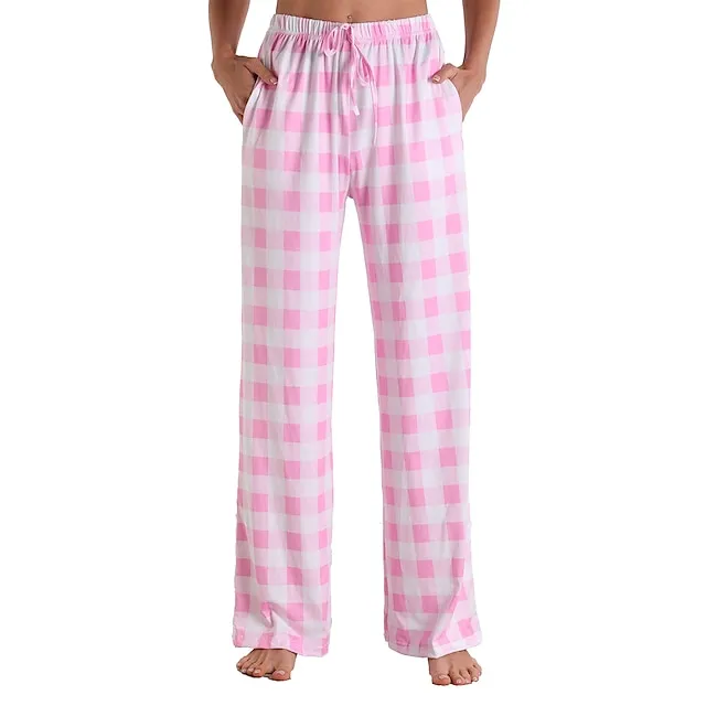 Women's Pajamas Pants Pjs Grid / Plaid Fashion Comfort Sweet Party Home Christmas Cotton Long Pant Pant Summer Spring Light Pink Black