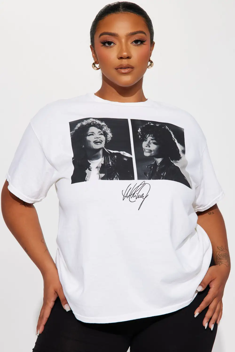 Whitney Houston Photoreal Graphic Tee - Beige