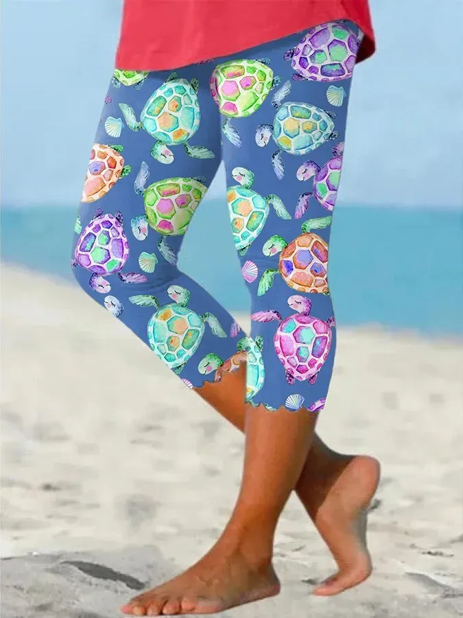 Sea Turtle Beach With Pocket Vacation Print Leggings