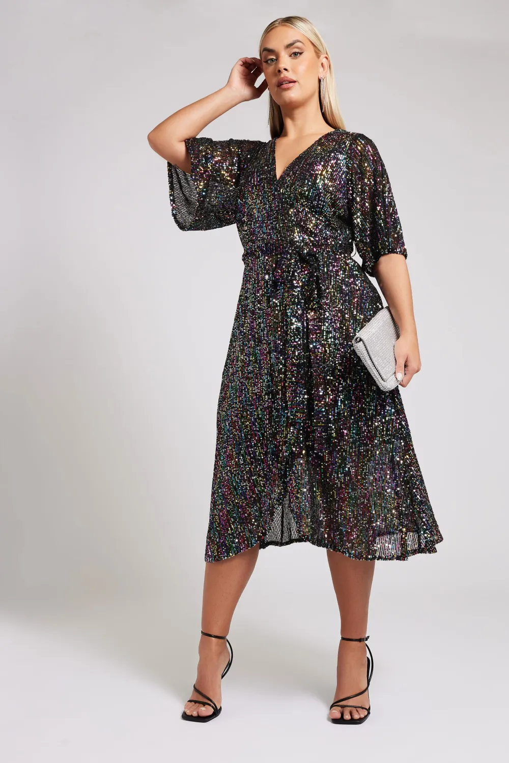 YOURS LONDON Curve Navy Blue Sequin Wrap Dress