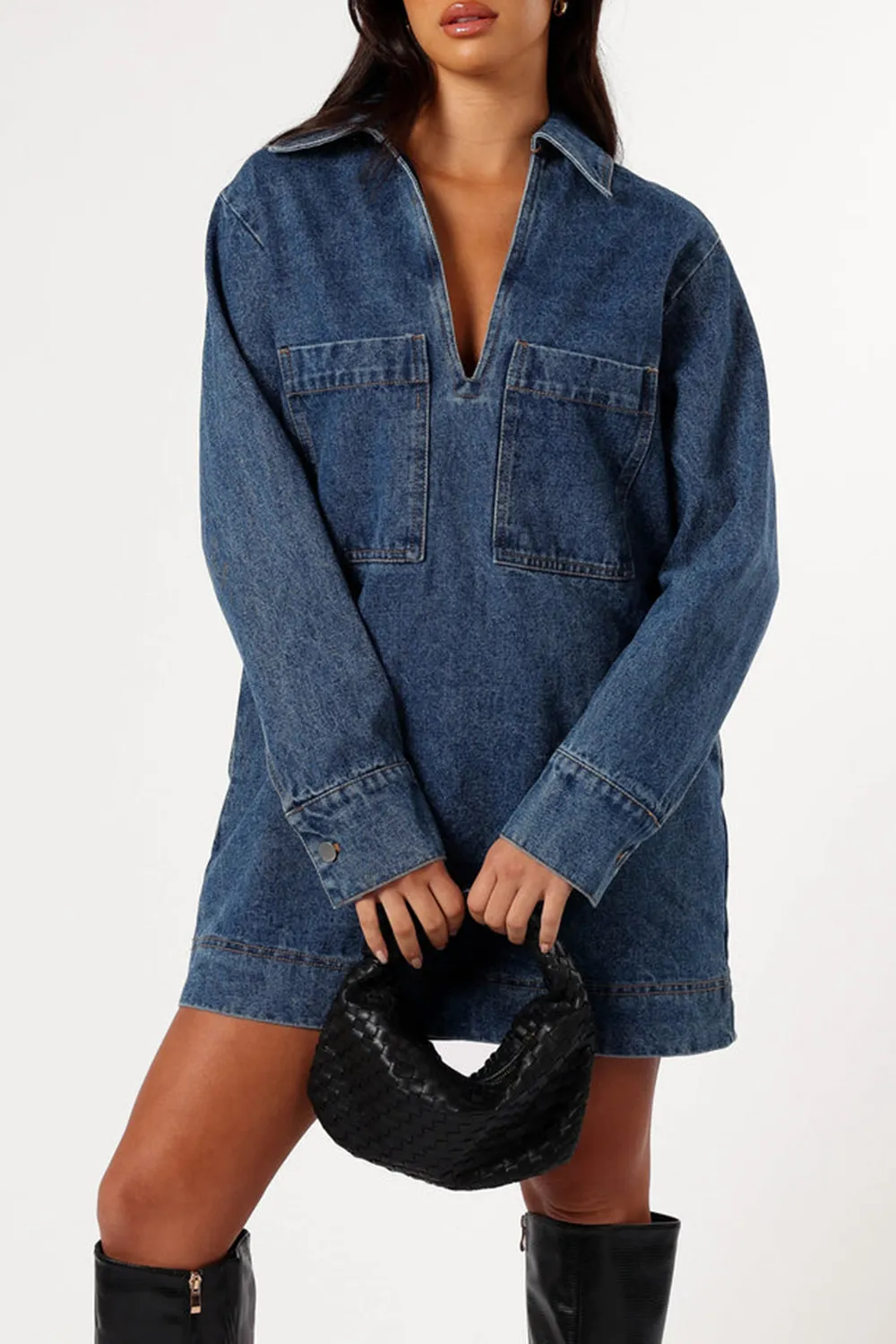 DENIM STYLE LONG SLEEVE DRESS