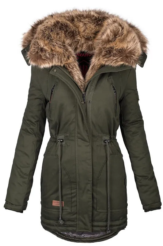 Warm ladies winter parka long jacket green