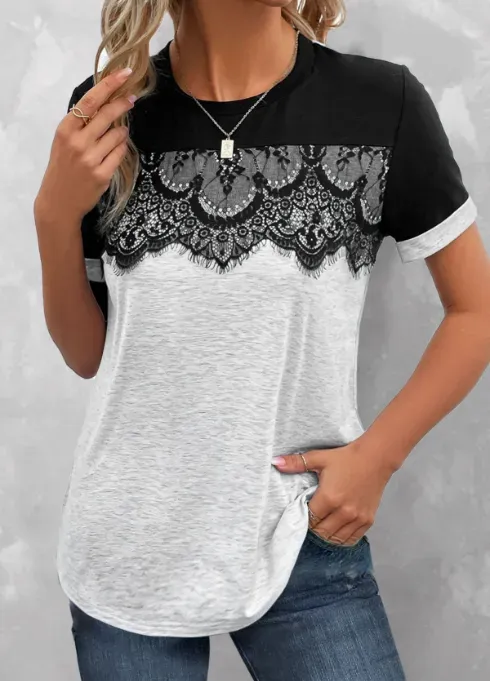 Short Sleeve Lace Panel T-Shirt