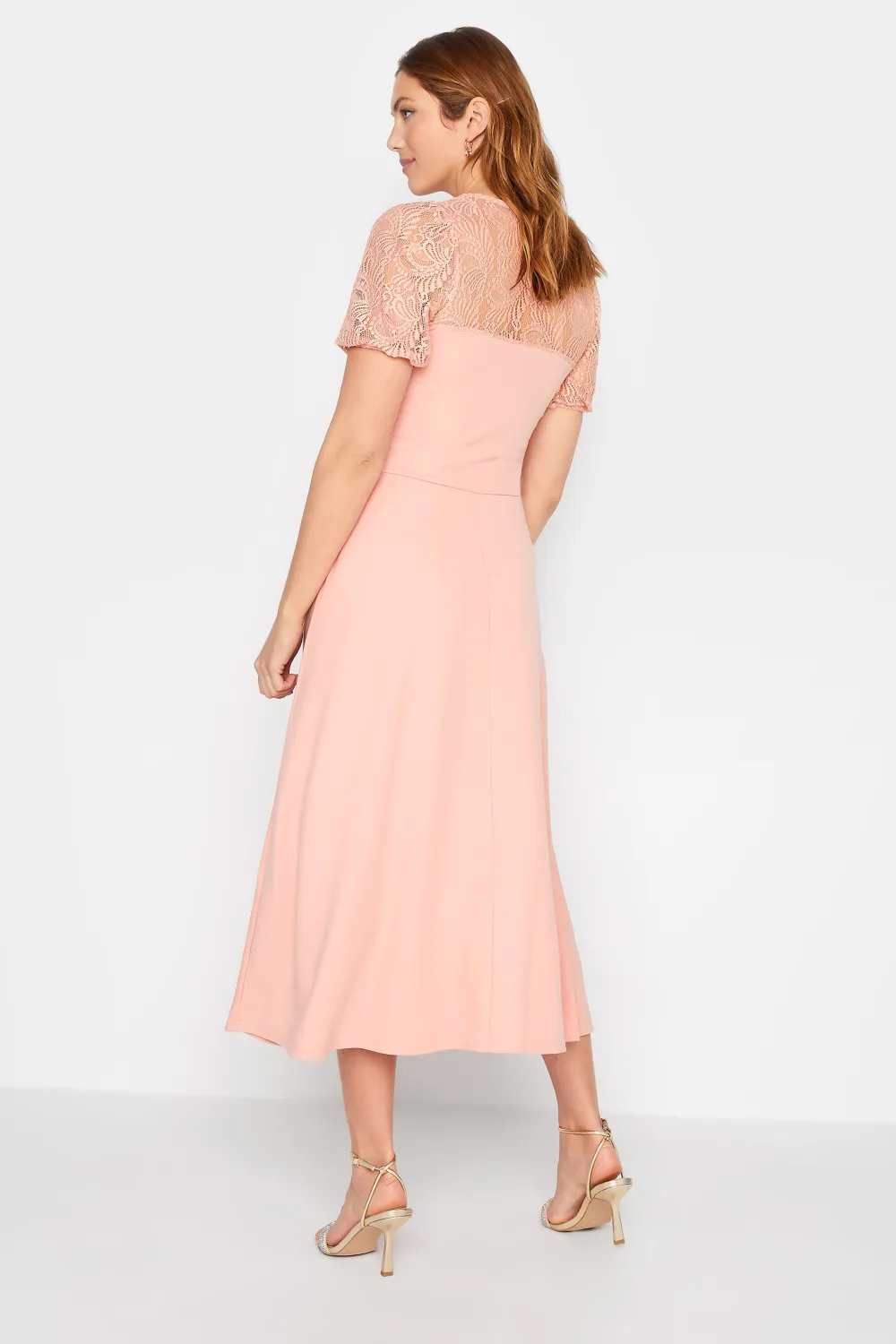 LTS Tall Pink Lace Midi Dress