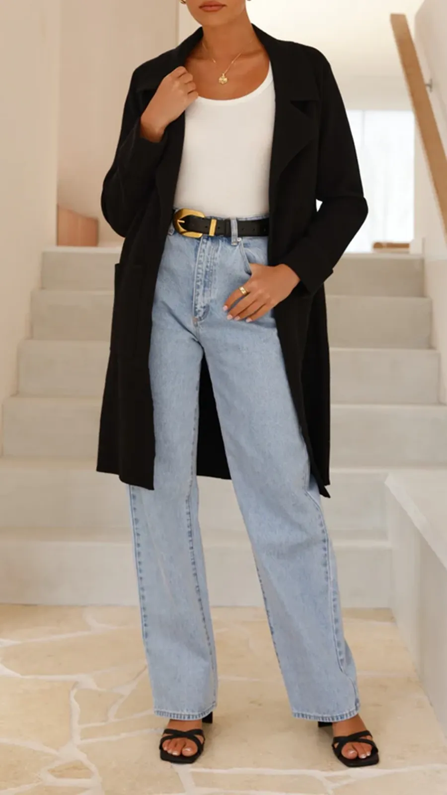 Black Simple Mid-Length Jacket