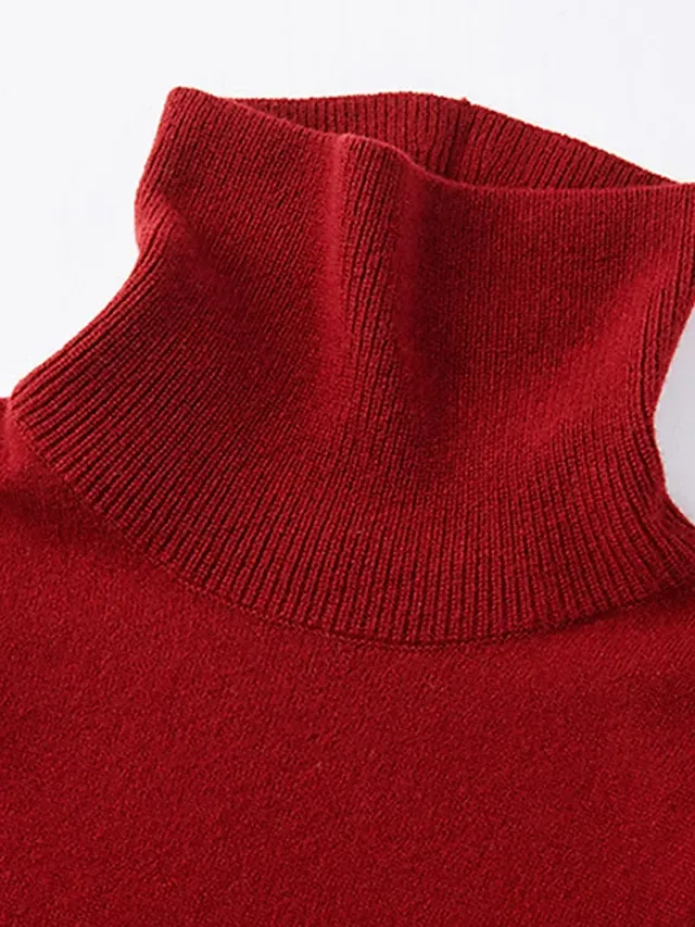 Women's Red Christmas Dress Sweater Dress Jumper Dress Midi Dress Warm Fashion Casual Plain Outdoor Christmas Daily Vacation Turtleneck Long Sleeve Lace up 2023 Regular Fit Black Wine Blue One Size