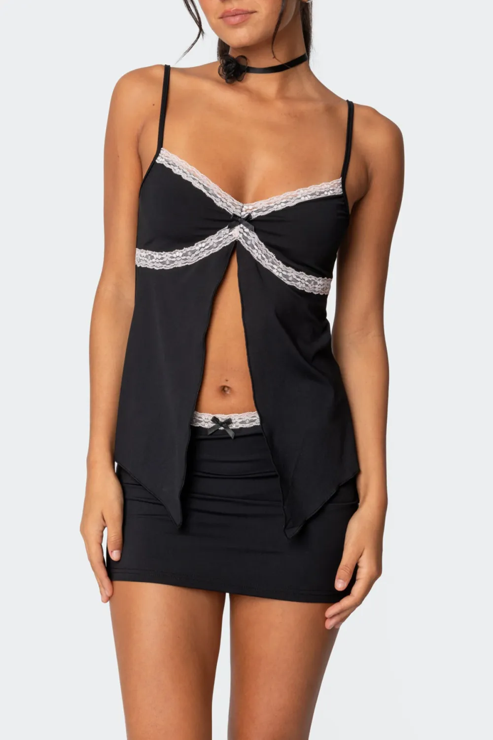 Split Front Lace Tank Top