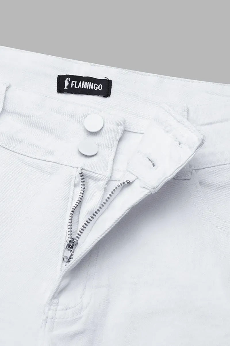 Double Button Ripped Mid Waist Denim Shorts