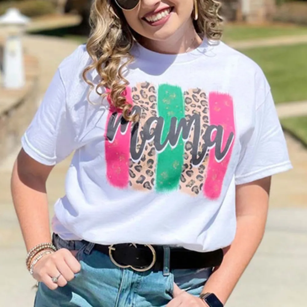 Mama Print Round Neck Short Sleeve T-Shirt