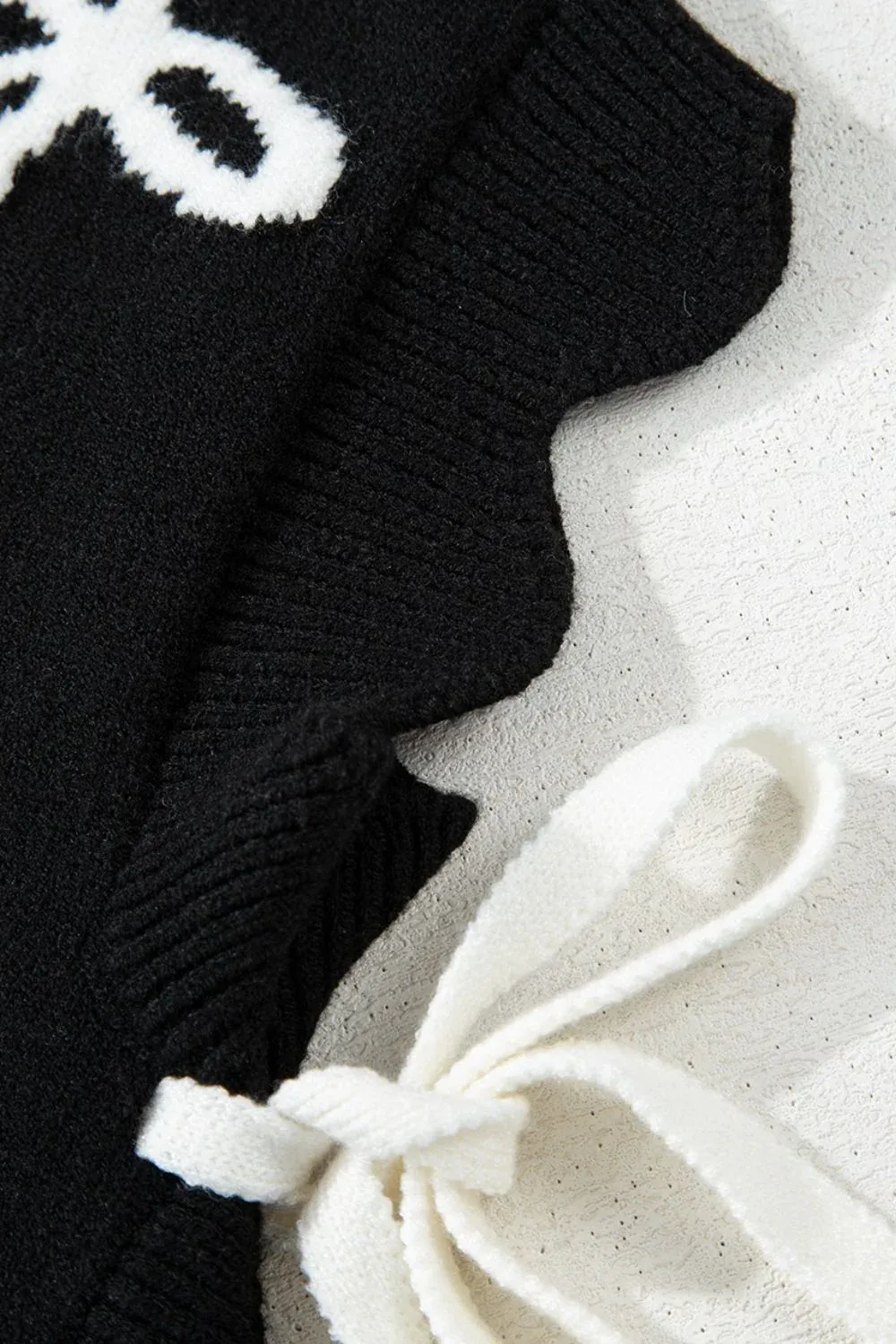 Bow Simple Temperament Fit versatile black  Knit Sweater