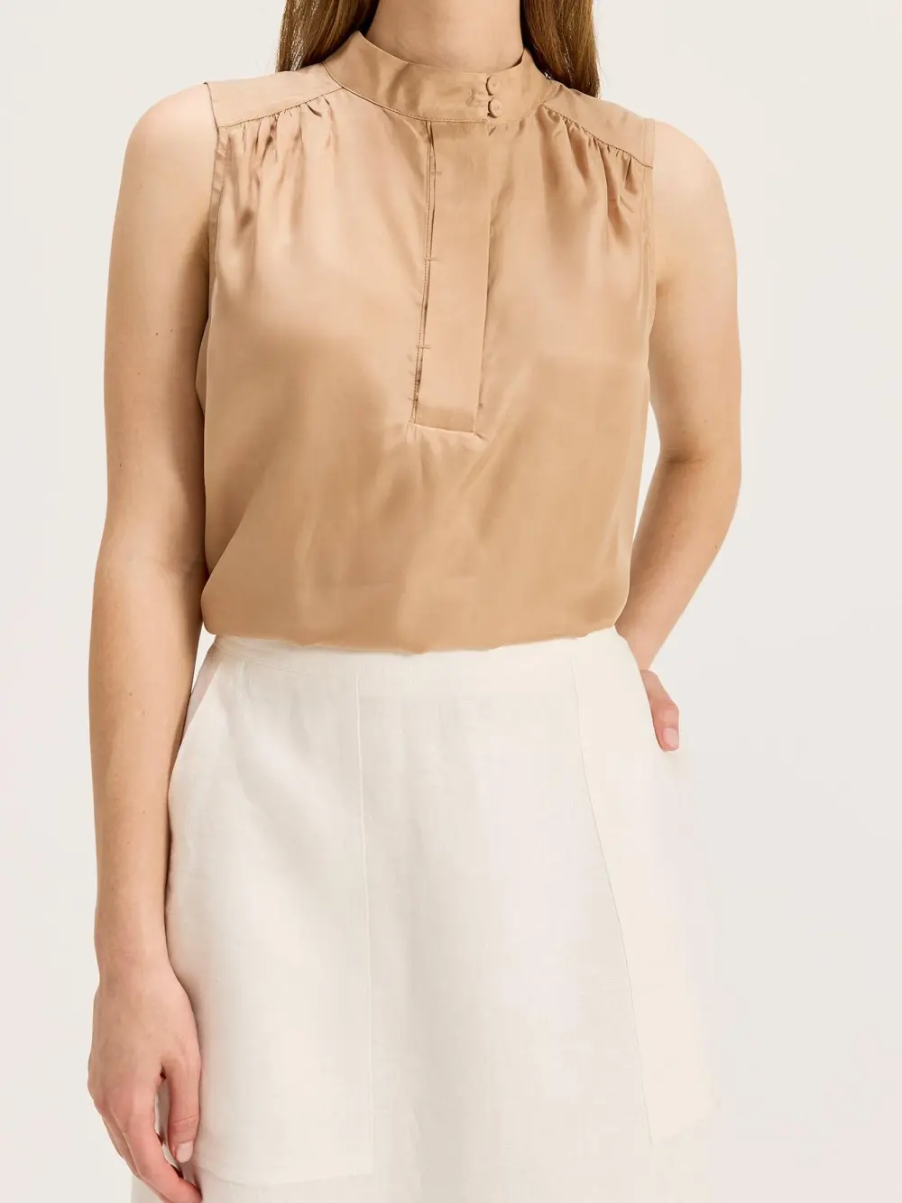 Ruffle Detail High Neck Tank Tops