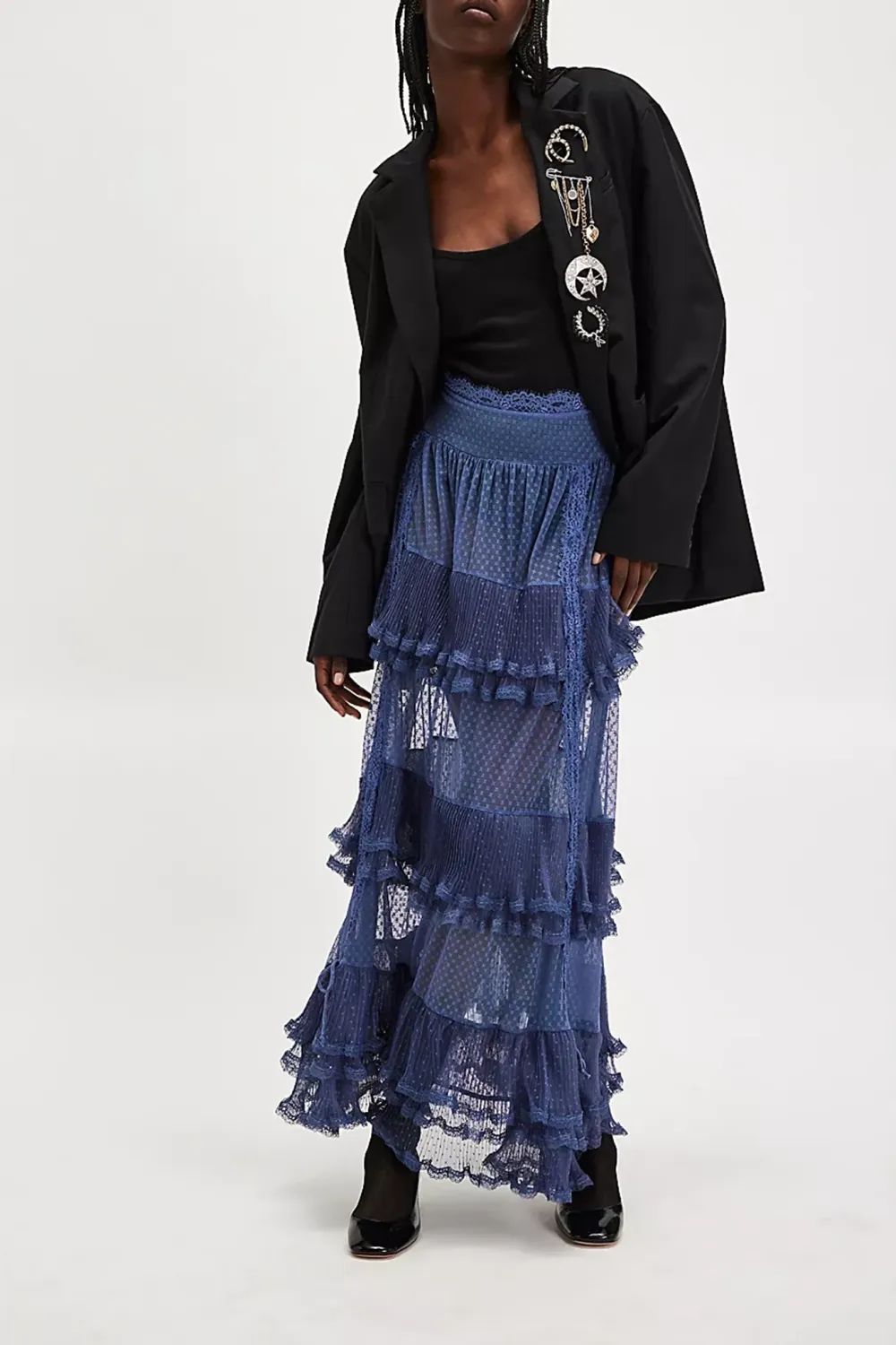 Sheer Ruffled Maxi Skirt