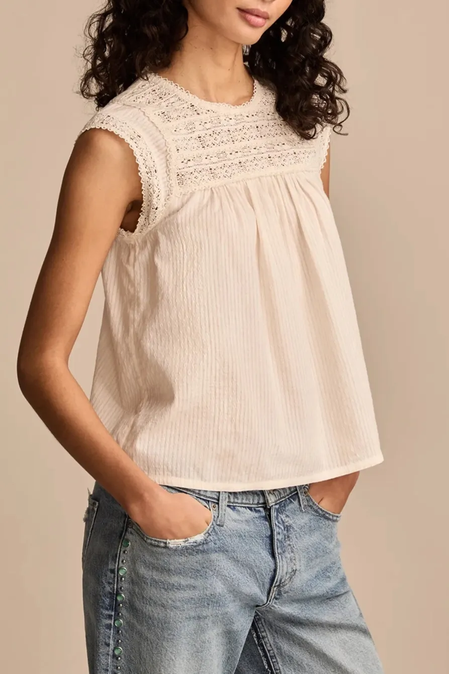 Lace Neck Pintuck Shell Top