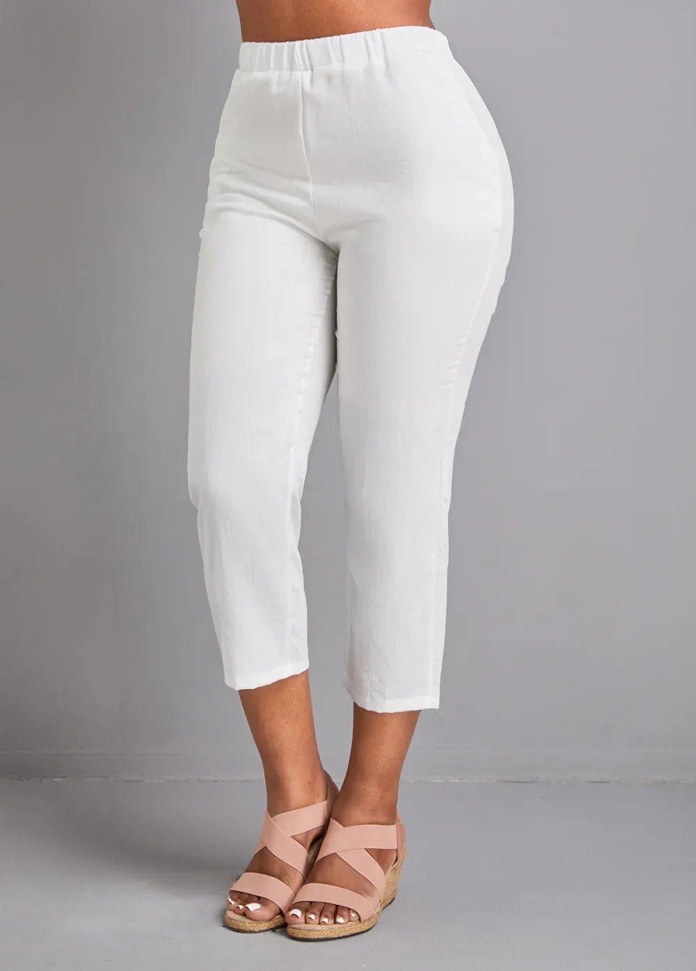 White Pocket Elastic Waist High Waisted Pants