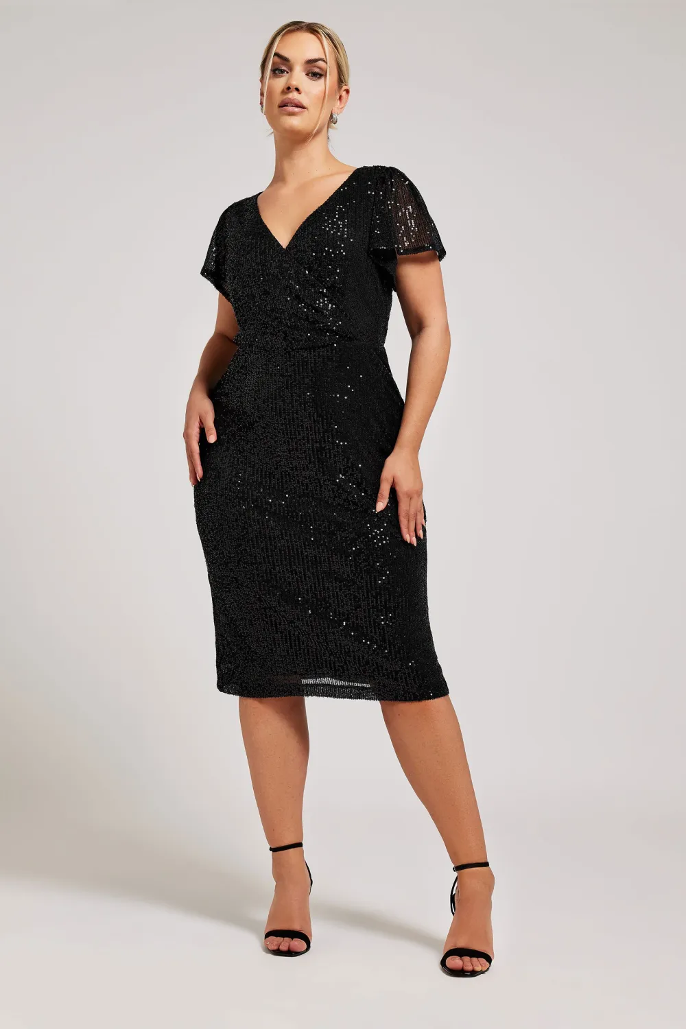 YOURS LONDON Curve Black Sequin Embellished Wrap Dress