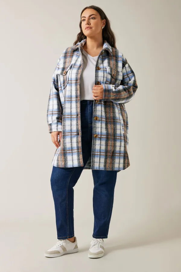 Evans Blue & Brown Check Midi Shacket