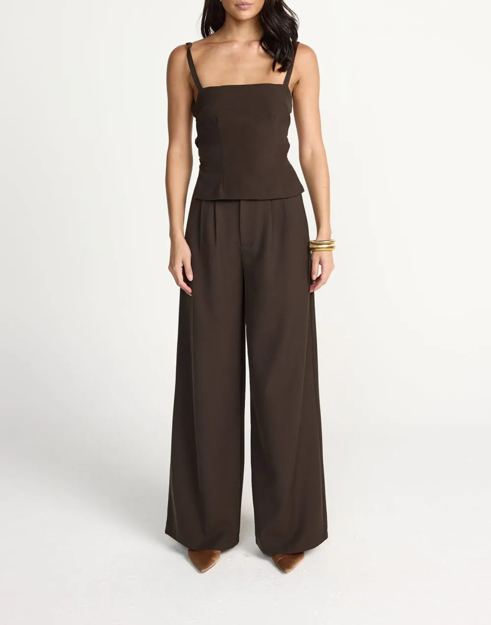 High-Waisted Wide-Leg Trousers With Pleated Details