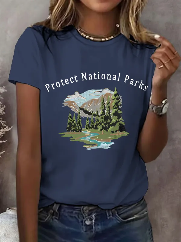 Women'S T-Shirt Women'S Vintage Protect Our National Park Print T-Shirt Theme T-Shirt Crew-Neck