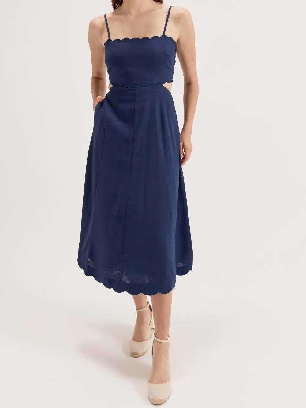 Navy Hollow Scalloped Dresses