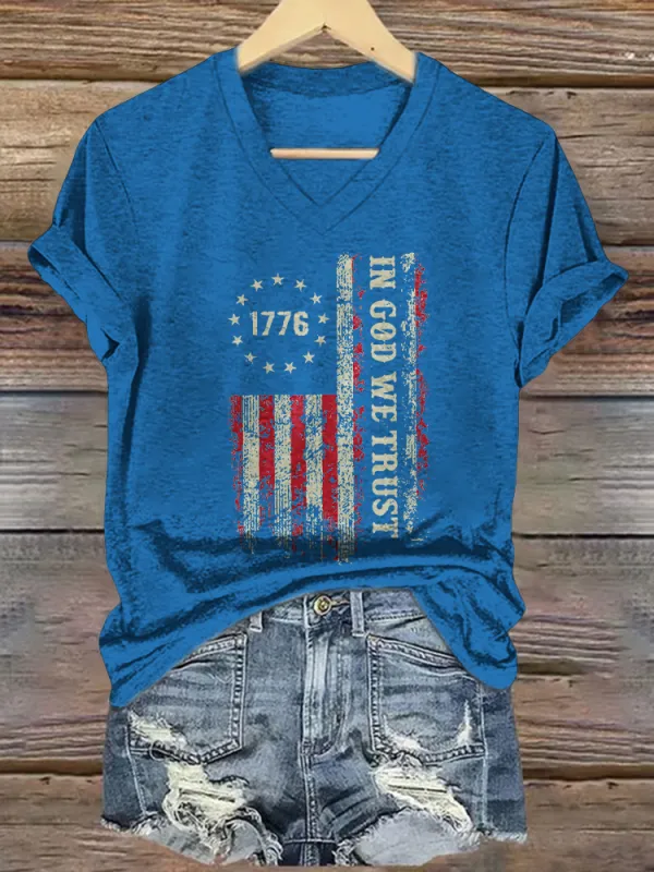 Women's In God We Trust Print Short Sleeve Round Neck Cotton T-Shirt