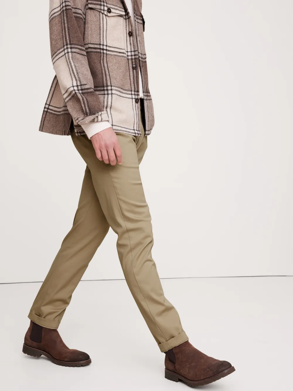 Men's Khaki Beige  Slim Fit Cotton Trousers