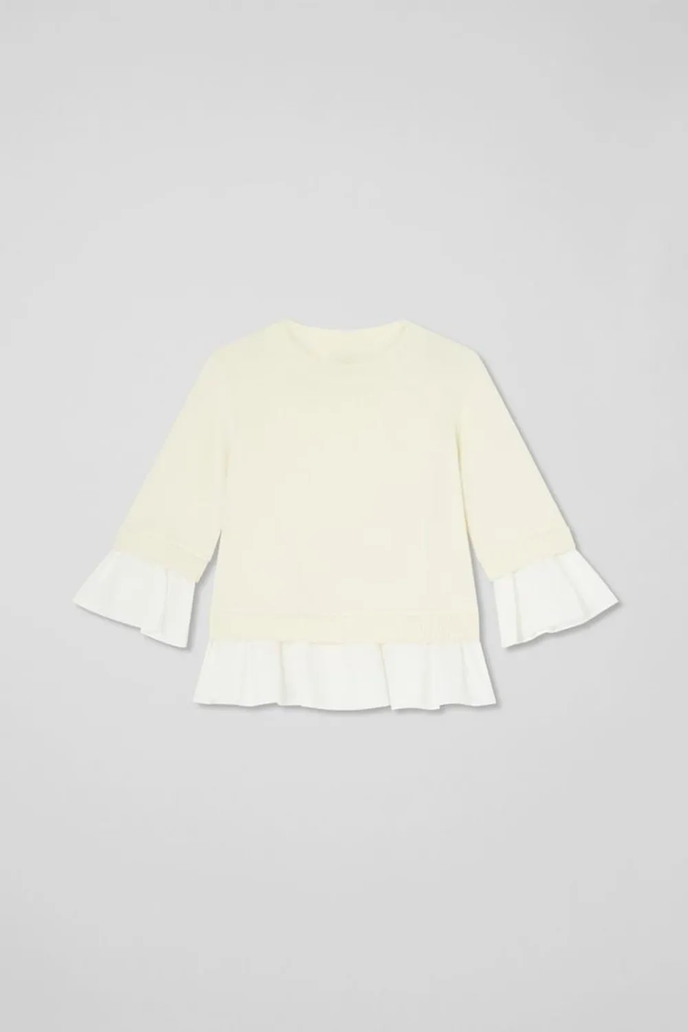 White Layered Hem Short Sleeve Knit Sweater
